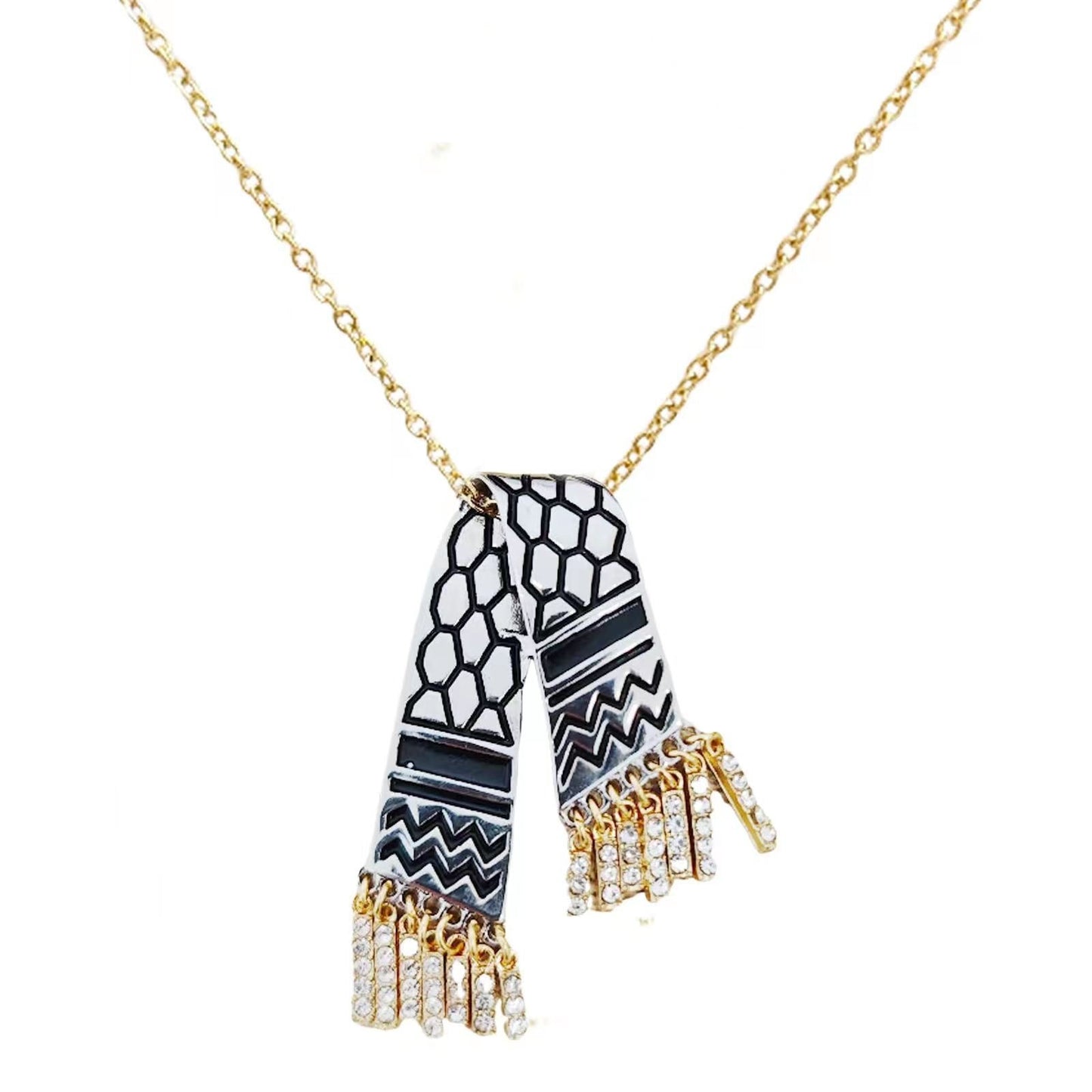 Stainless steel adhesive Middle East Palestinian headscarf scarf flag Gaza with diamond tassel necklace