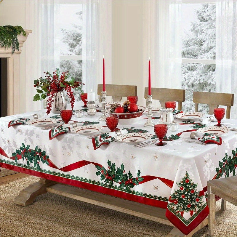 Christmas table runner with pine holly needle, holiday dining decor