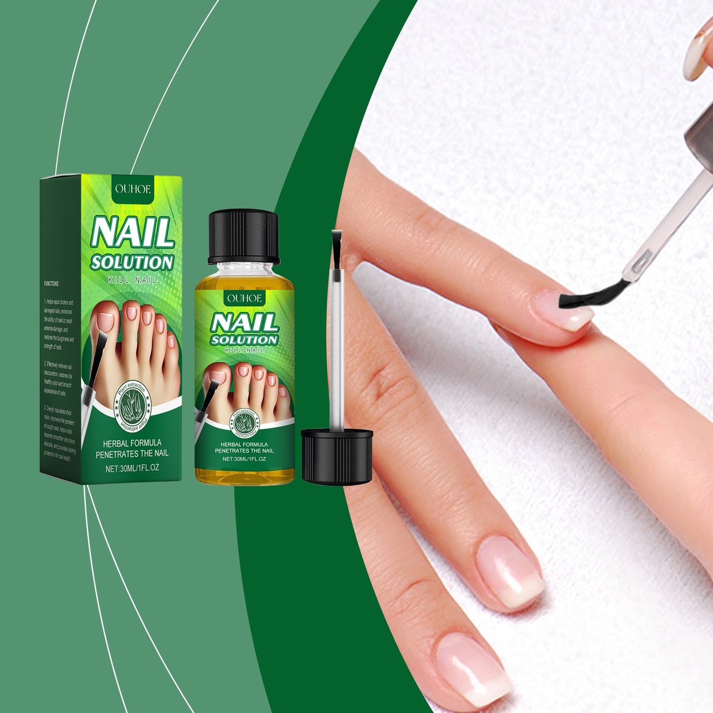 OUHOE Nail Care Solution, Gentle Repair, Clean, Nourish, Shine And Relieve Uncomfortable Nail Care Solution