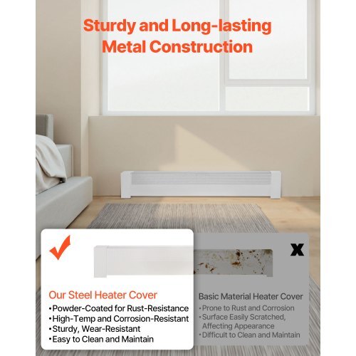 Baseboard Heater Covers, Basic Series 4 ft Standard Electric Heating Unit Front Cover for Home Improvement, Heavy-duty Steel, Easy Installation for Bedroom Replacing Old Cover, White - American Smart