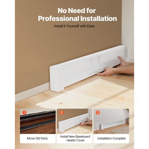 Baseboard Heater Covers, Basic Series 4 ft Standard Electric Heating Unit Front Cover for Home Improvement, Heavy-duty Steel, Easy Installation for Bedroom Replacing Old Cover, White - American Smart