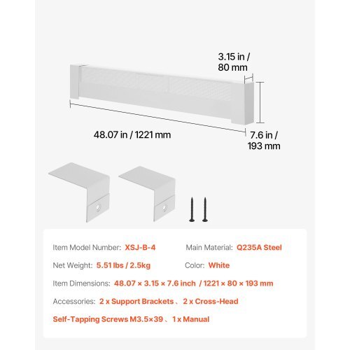 Baseboard Heater Covers, Basic Series 4 ft Standard Electric Heating Unit Front Cover for Home Improvement, Heavy-duty Steel, Easy Installation for Bedroom Replacing Old Cover, White - American Smart