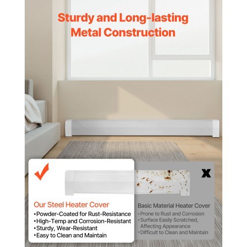 Baseboard Heater Covers, Premium Series 6 ft Standard Electric Heating Unit Front Cover for Home Improvement, Heavy-duty Steel, Easy Installation for Bedroom Replacing Old Cover, White - American Smart