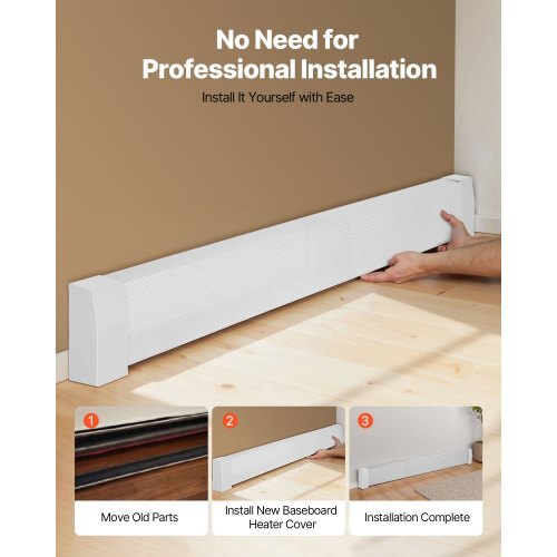 Baseboard Heater Covers, Premium Series 6 ft Standard Electric Heating Unit Front Cover for Home Improvement, Heavy-duty Steel, Easy Installation for Bedroom Replacing Old Cover, White - American Smart