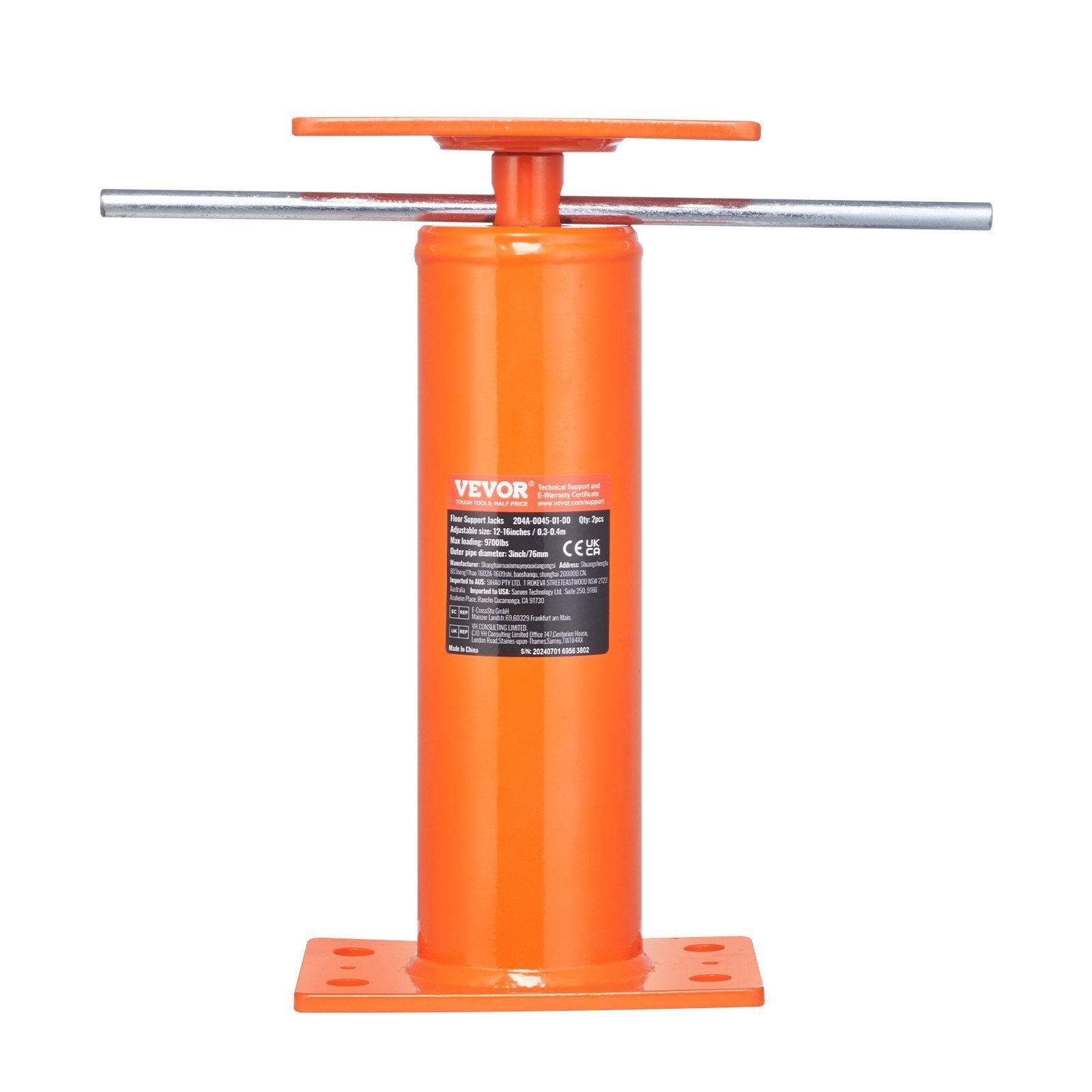 House Floor Jack, 12"-16" Height Range, 9700 lbs Max Load Capacity, Adjustable Support Beam Basement Jack Post Pole for Leveling, Lift Support Steel Telescoping Jack Post for Temporary Support - American Smart