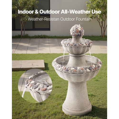 Outdoor Water Fountain, 36.5 in Height Fountain and Waterfall, 2-Tier Floor Standing Rock Base Style Fiberglass and Resin Fountains with Pump, for Outdoor Indoor Garden, Home, Patio & Backyard