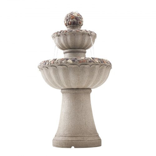 Outdoor Water Fountain, 36.5 in Height Fountain and Waterfall, 2-Tier Floor Standing Rock Base Style Fiberglass and Resin Fountains with Pump, for Outdoor Indoor Garden, Home, Patio & Backyard