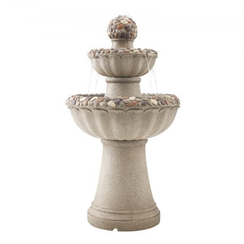 Outdoor Water Fountain, 36.5 in Height Fountain and Waterfall, 2-Tier Floor Standing Rock Base Style Fiberglass and Resin Fountains with Pump, for Outdoor Indoor Garden, Home, Patio & Backyard
