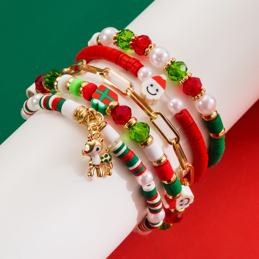 Christmas Bracelet Set Alloy Elk Bell Accessories Fashionable and Colorful Soft Ceramic Bracelet for Women