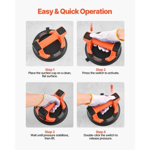 Electric Suction Cup, 8-Inch Vacuum Glass Lifter with Digital Display for Suction Power & Battery Level, 440 lbs Max Lifting Capacity Tile Suction Cup Tool for Lifting Tile, Granite (1-Pack) - American Smart