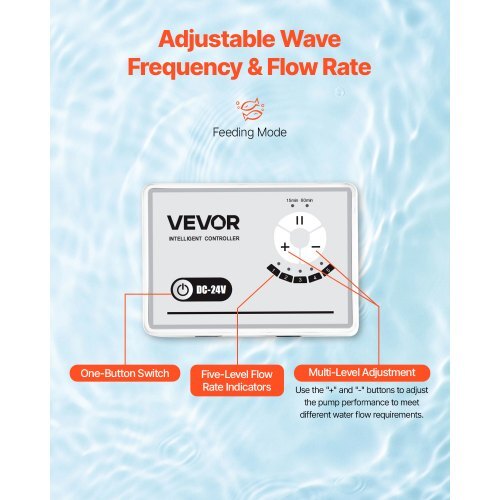 Aquarium 24V DC Water Pump, 30W, 800 GPH Marine Wavemaker Return Pump with Controller, Adjustable Flow, Feed Mode, 11.5 ft Maximum Lift, for Saltwater Freshwater Fish Tank Sump Pond Circulation