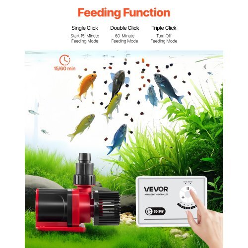 Aquarium 24V DC Water Pump, 30W, 800 GPH Marine Wavemaker Return Pump with Controller, Adjustable Flow, Feed Mode, 11.5 ft Maximum Lift, for Saltwater Freshwater Fish Tank Sump Pond Circulation