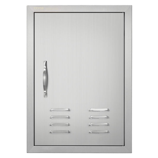 BBQ Access Door, 17W x 24H Inch Single Outdoor Kitchen Door, Stainless Steel Flush Mount Door, Wall Vertical Door with Handle, Vents and Hook, for BBQ Island, Grilling Station, Outside Cabinet - American Smart