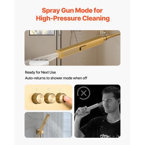 Shower Faucet Set, 12 Inch Thermostatic Ceiling Mount Rainfall Shower System with 6 Inch Wall Mount Head and 2 in 1 Handheld Spray, 3-Function Dual Rain Head Brass Valve Trim Kit, Brushed Gold