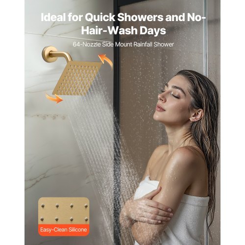 Shower Faucet Set, 12 Inch Thermostatic Ceiling Mount Rainfall Shower System with 6 Inch Wall Mount Head and 2 in 1 Handheld Spray, 3-Function Dual Rain Head Brass Valve Trim Kit, Brushed Gold
