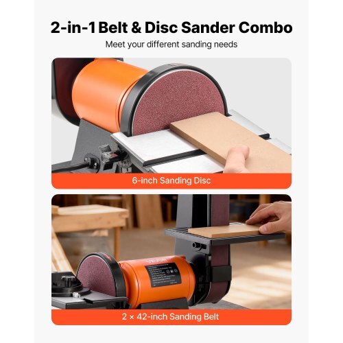 6" Disc Sander & 2" x 42" Belt Sander, 420W Professional Bench Belt Disc Sanders Combo with Multiple Angle Adjustments for DIY Woodworking, Furniture Refinishing, Knife Sharpening - American Smart
