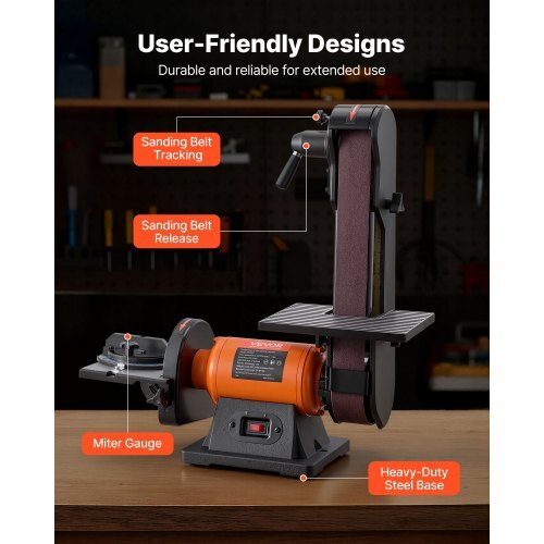6" Disc Sander & 2" x 42" Belt Sander, 420W Professional Bench Belt Disc Sanders Combo with Multiple Angle Adjustments for DIY Woodworking, Furniture Refinishing, Knife Sharpening - American Smart