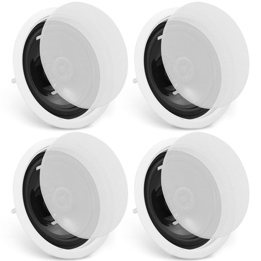 Set of four VEVOR 6.5-inch Bluetooth in-ceiling speakers for home, with flush mount design, 150W power, and high sensitivity.