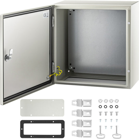 Vevor NEMA 4X steel electrical enclosure, 16x16x8 inches, waterproof and dustproof outdoor junction box with mounting plate.