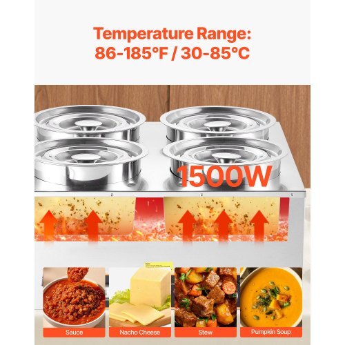 Electric Soup Warmer, Four 6.34QT Stainless Steel Round Pot with 86~185?F Adjustable Temp, 1500W Commercial Bain Marie with Anti-dry Burn and Reset Button, Soup Station for Restaurant, Buffet - American Smart