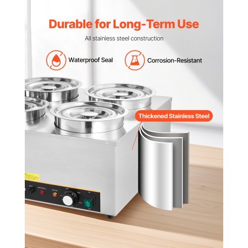 Electric Soup Warmer, Four 6.34QT Stainless Steel Round Pot with 86~185?F Adjustable Temp, 1500W Commercial Bain Marie with Anti-dry Burn and Reset Button, Soup Station for Restaurant, Buffet - American Smart