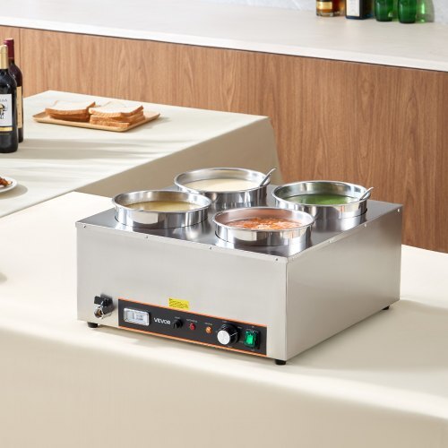 Electric Soup Warmer, Four 6.34QT Stainless Steel Round Pot with 86~185?F Adjustable Temp, 1500W Commercial Bain Marie with Anti-dry Burn and Reset Button, Soup Station for Restaurant, Buffet - American Smart