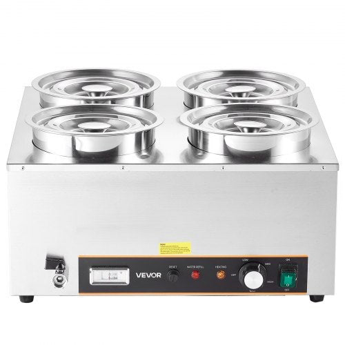 Electric Soup Warmer, Four 6.34QT Stainless Steel Round Pot with 86~185?F Adjustable Temp, 1500W Commercial Bain Marie with Anti-dry Burn and Reset Button, Soup Station for Restaurant, Buffet - American Smart