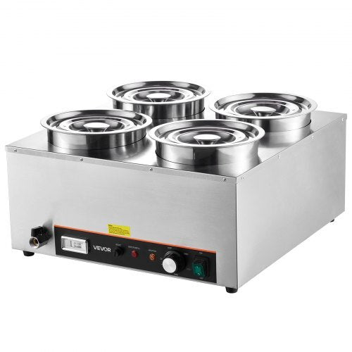 Electric Soup Warmer, Four 6.34QT Stainless Steel Round Pot with 86~185?F Adjustable Temp, 1500W Commercial Bain Marie with Anti-dry Burn and Reset Button, Soup Station for Restaurant, Buffet - American Smart