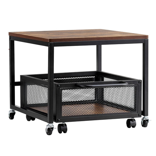 Mini Fridge Stand with Storage, 198 lbs Mini Fridge Table with Movable Storage Cart & Swivel Wheels, Beverage Refrigerator Stand for Coffee Bar, Mini Fridge Organizer for Home Dorm, Light Brown - American Smart