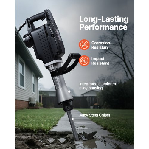 Demolition Jack Hammer, 2800 W Powerful Electric Jackhammer, 1200 BPM Concrete Breaker with a Point Chisel, a Flat Chisel, Carrying Case, Gloves, for Concrete, Wall, Brick, Tile and Foundation