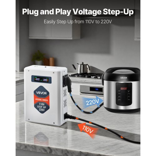 Step Up Voltage Converter, 2000VA, Heavy Duty Voltage Power Converter, 110V to 220V Power Transformer, with 2 EU Outlets, USB Output, LCD Display, Temperature Protection, for 220V Appliances - American Smart