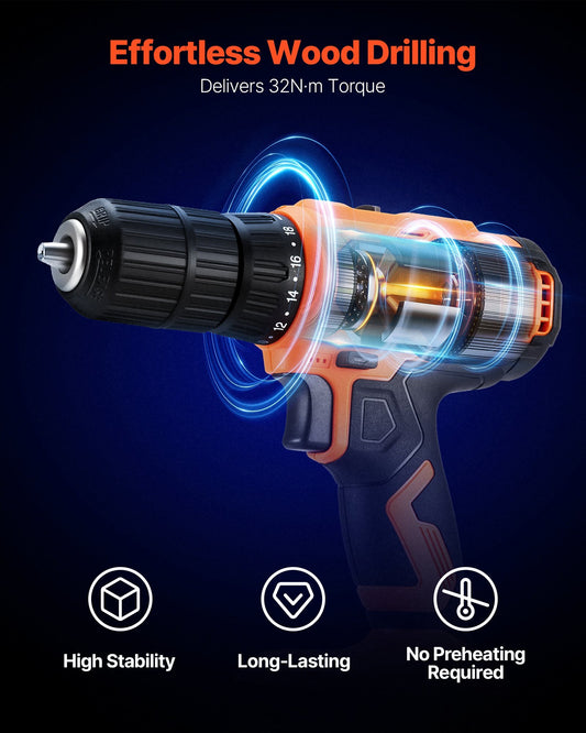 Cordless Drill Driver, 1/2 inch Metal Chuck, Dual-Speed Variable, Drill Driver Kit with Lithium Battery and Charger, Belt Clip, for Wood and Metal Drilling, Screw Tightening or Loosening - American Smart