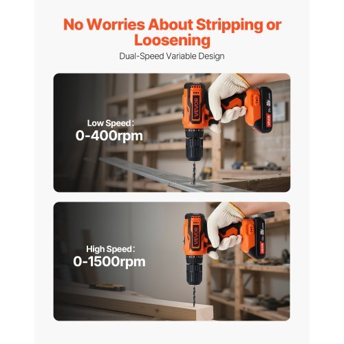 Cordless Drill Driver, 1/2 inch Metal Chuck, Dual-Speed Variable, Drill Driver Kit with Lithium Battery and Charger, Belt Clip, for Wood and Metal Drilling, Screw Tightening or Loosening - American Smart