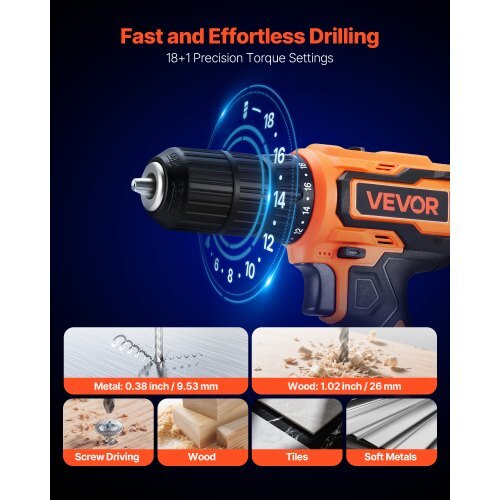 Cordless Drill Driver, 1/2 inch Metal Chuck, Dual-Speed Variable, Drill Driver Kit with Lithium Battery and Charger, Belt Clip, for Wood and Metal Drilling, Screw Tightening or Loosening - American Smart