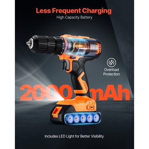 Cordless Drill Driver, 1/2 inch Metal Chuck, Dual-Speed Variable, Drill Driver Kit with Lithium Battery and Charger, Belt Clip, for Wood and Metal Drilling, Screw Tightening or Loosening - American Smart
