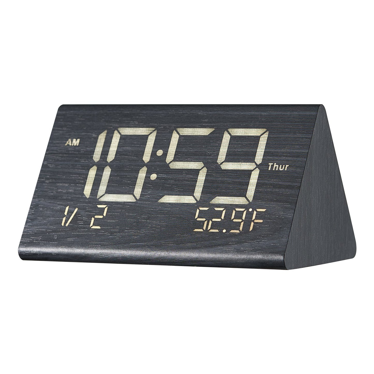 Digital Alarm Clock, Wooden Desk Clock with Dual Alarm, USB Port, Snooze, Night Light, Voice Control, Adjustable Volume, Bedside Desktop Clock with Charger for Bedroom, Kitchen, Office, Black - American Smart