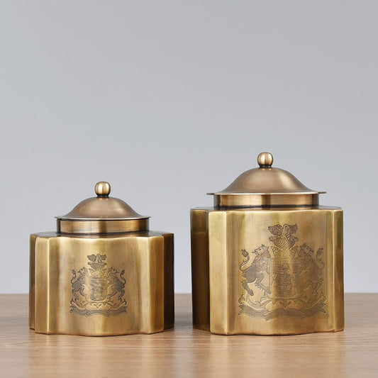 Brass vintage storage box, coffee can, chocolate candy can, tea can, decorative tabletop ornament