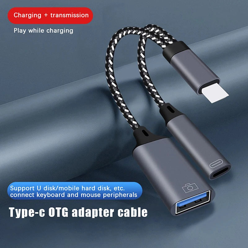 USB C OTG Cable Phone Adapter 2 In 1 Type C To USB A Adapter With PD Charging Port For Phone Laptop Tablet - American Smart