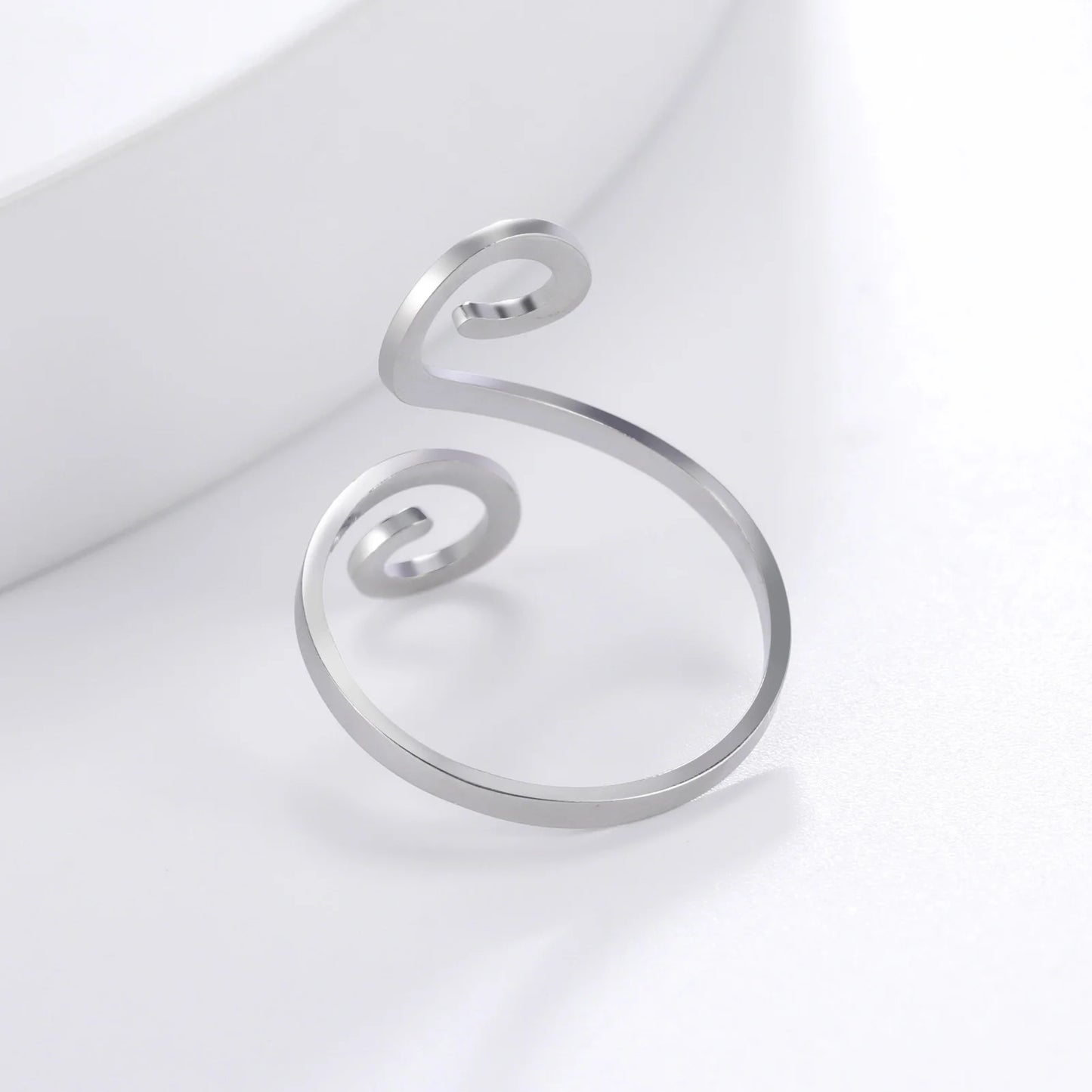 Stainless Steel Large Spiral Ring Women Gold Color Adjustable Finger Rings Minimalist Jewelry Valentine Gift New In