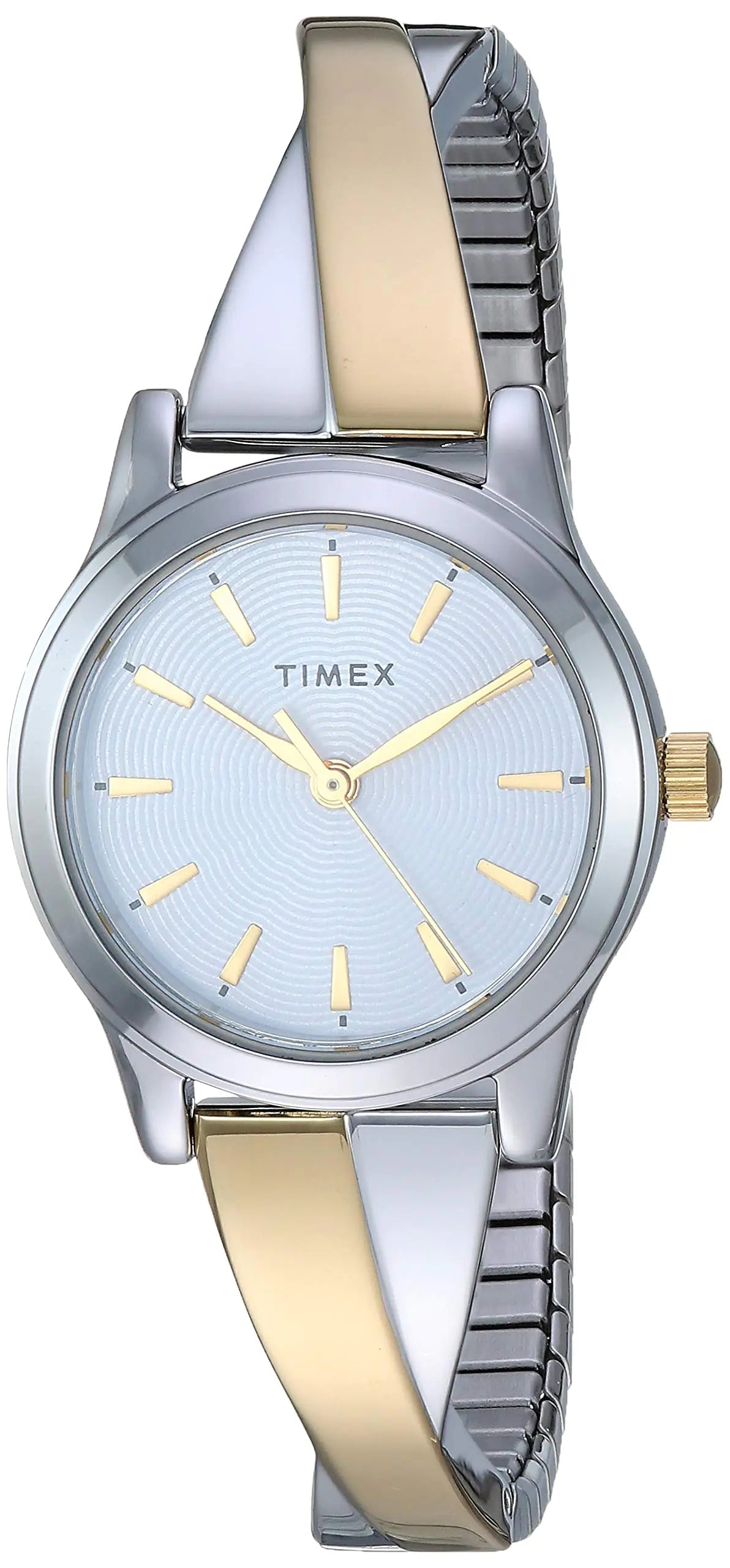 Timex Womens TW2R98600 Stretch Bangle Crisscross 25mm Two-Tone Expansion Band Watch