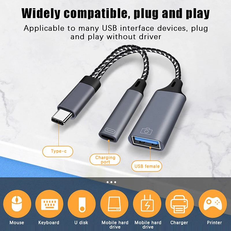 USB C OTG Cable Phone Adapter 2 In 1 Type C To USB A Adapter With PD Charging Port For Phone Laptop Tablet - American Smart