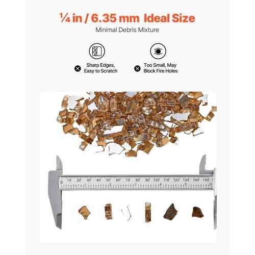 Fire Glass, 10 LBS / 4.5 KG High-Temperature Resistant Fireplace Rocks, 1/4-Inch / 6.35 mm Reflective & Smokeless Firepit Glass Rock, High Luster Stone Landscaping for Fire Pit Table, Copper