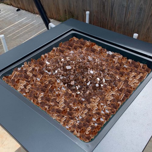 Fire Glass, 10 LBS / 4.5 KG High-Temperature Resistant Fireplace Rocks, 1/4-Inch / 6.35 mm Reflective & Smokeless Firepit Glass Rock, High Luster Stone Landscaping for Fire Pit Table, Copper