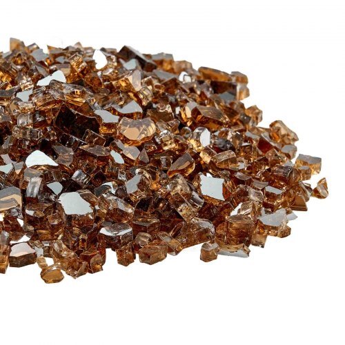 Fire Glass, 10 LBS / 4.5 KG High-Temperature Resistant Fireplace Rocks, 1/4-Inch / 6.35 mm Reflective & Smokeless Firepit Glass Rock, High Luster Stone Landscaping for Fire Pit Table, Copper