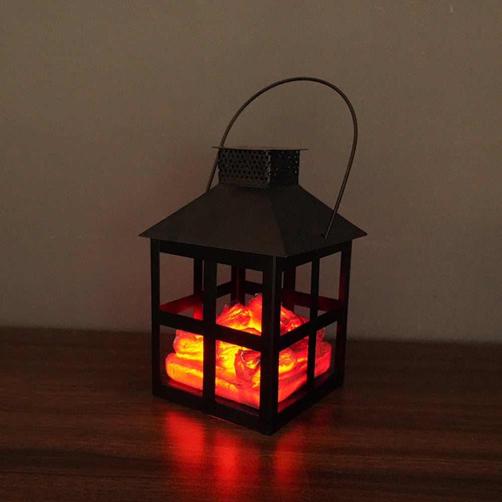 Realistic Charcoal Flame Lamp Led Retro Fireplace Lantern Ornaments for Christmas Halloween Decor Black