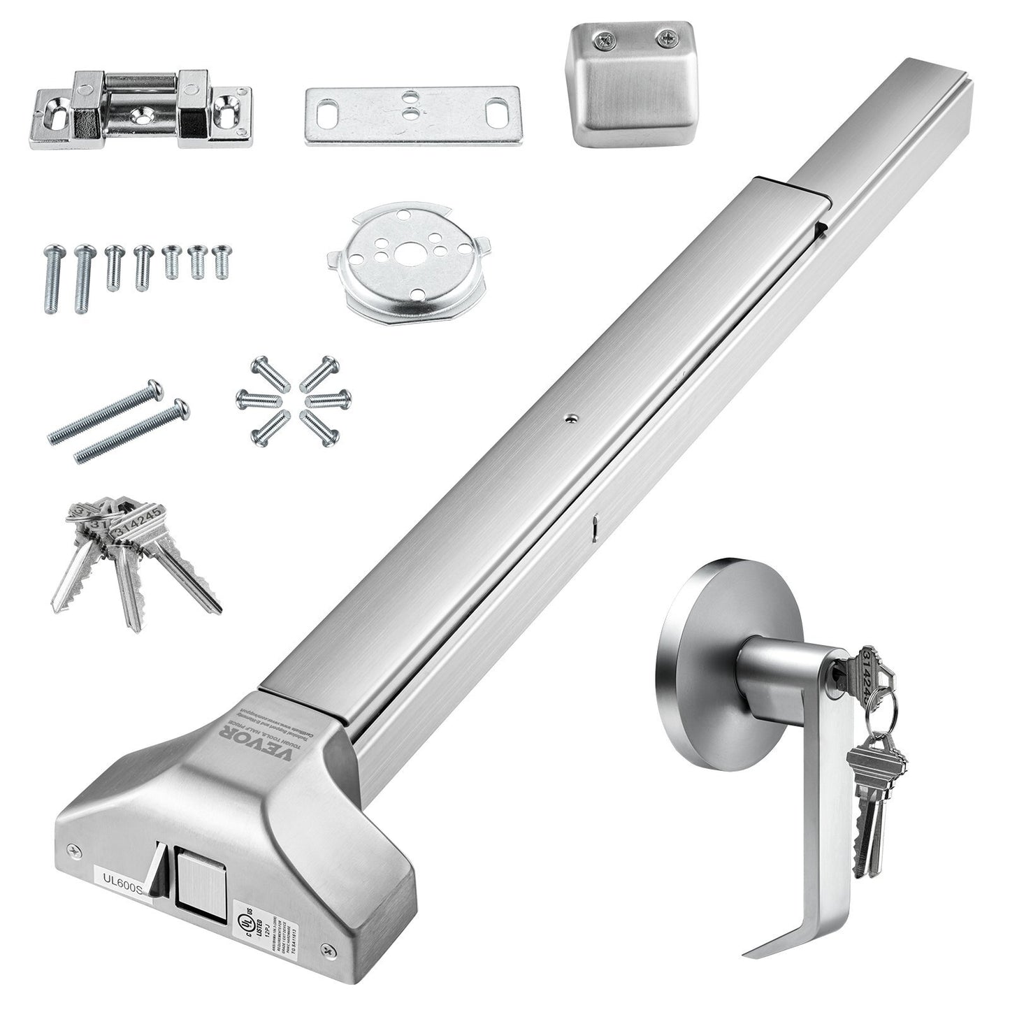 Door Push Bar Panic Exit Device, 31 Stainless Steel Commercial Emergency Exit Door Push Bar with Exterior Lever and 3 Keys, Emergency Exit Door Hardware for 30"-36" Metal Wood Door - American Smart