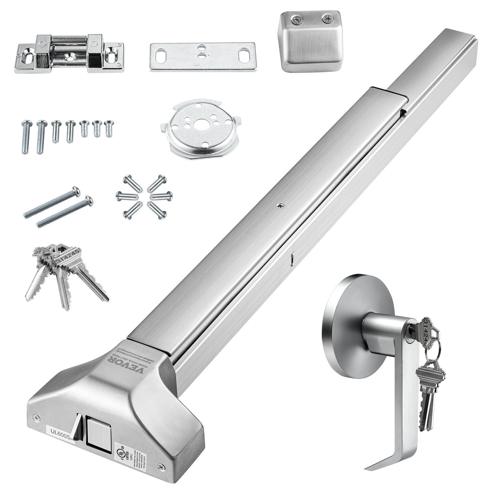 Door Push Bar Panic Exit Device, 31 Stainless Steel Commercial Emergency Exit Door Push Bar with Exterior Lever and 3 Keys, Emergency Exit Door Hardware for 30"-36" Metal Wood Door - American Smart