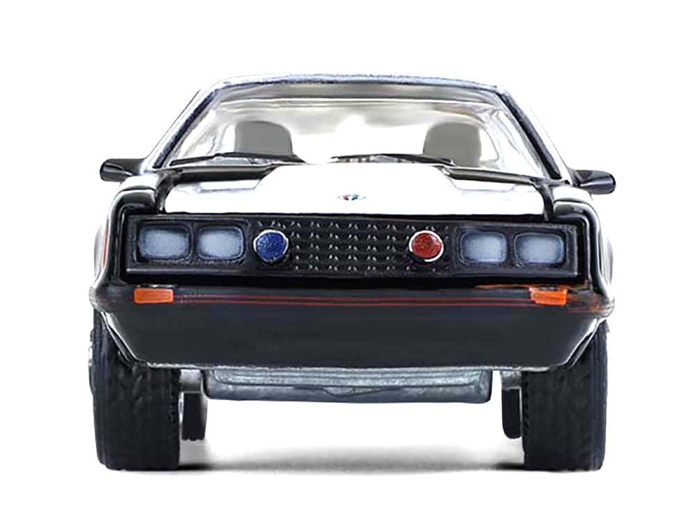 Black 1982 Ford Mustang SSP diecast model car by Greenlight, featuring white hood and top, Texas DPS Highway Patrol design.