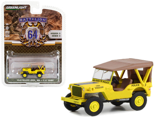 1949 Willys Jeep MB U.S. Army "545th Military Police Company Camp Drake Japan Training Camp" Yellow "Battalion 64" Series 3 1/64 Diecast Model Car by Greenlight-0