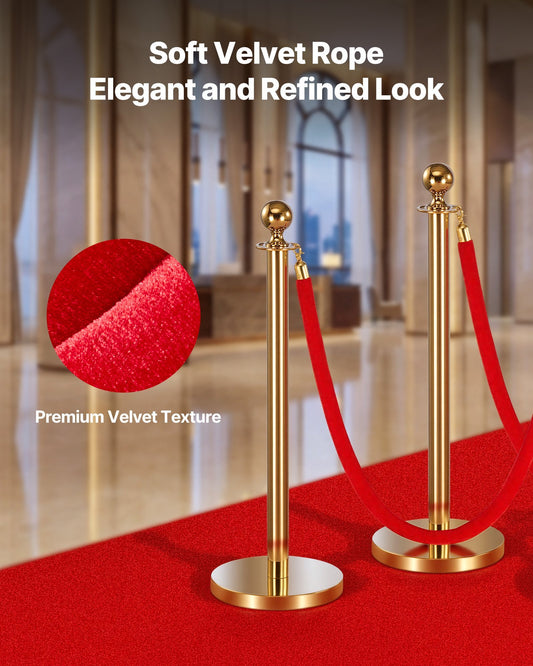 2 Pcs Red Velvet Stanchion Ropes, 5 ft Crowd Control Stanchion Red Velvet Ropes with Gold Hooks, Post Queue Barrier Carpet Rope for Carpet Events Movie Theaters Grand Openings Hotels Party